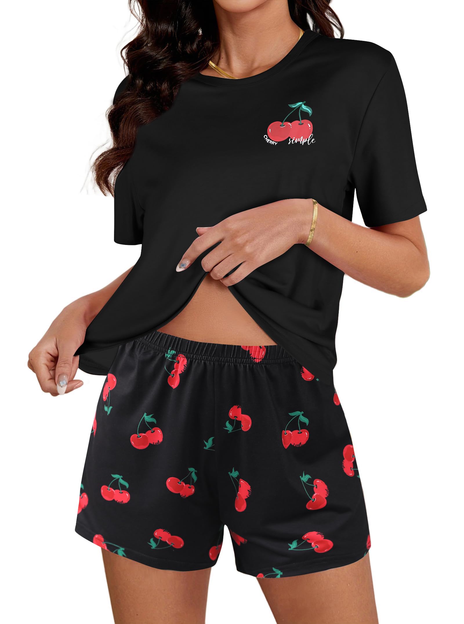 Hilinker Womens Cute Graphic 2 Piece Pajamas Short Sleeve Top with Shorts Comfy Loung Set