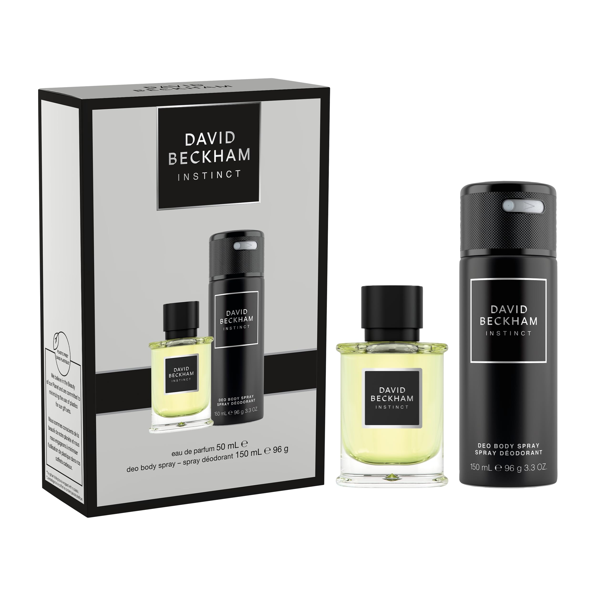 David Beckham Instinct Geschenkset für Ihn inkl. Eau de Parfum 50 ml und Deodorant Body Spray 150 ml, faszinierendes Fougère Citrus Parfüm – Paket kann variieren