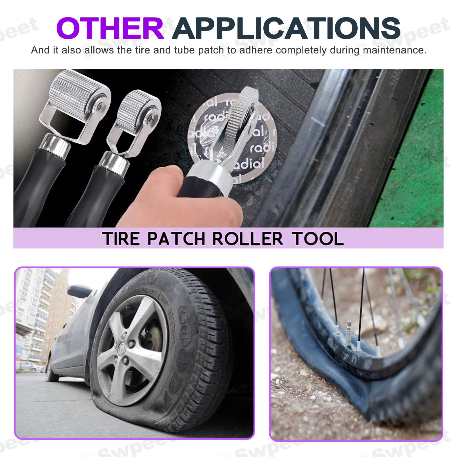 Swpeet Set di 4 rulli di deadening per auto, 6 mm, 20 mm, 40 mm, in metallo, per auto, per deadener