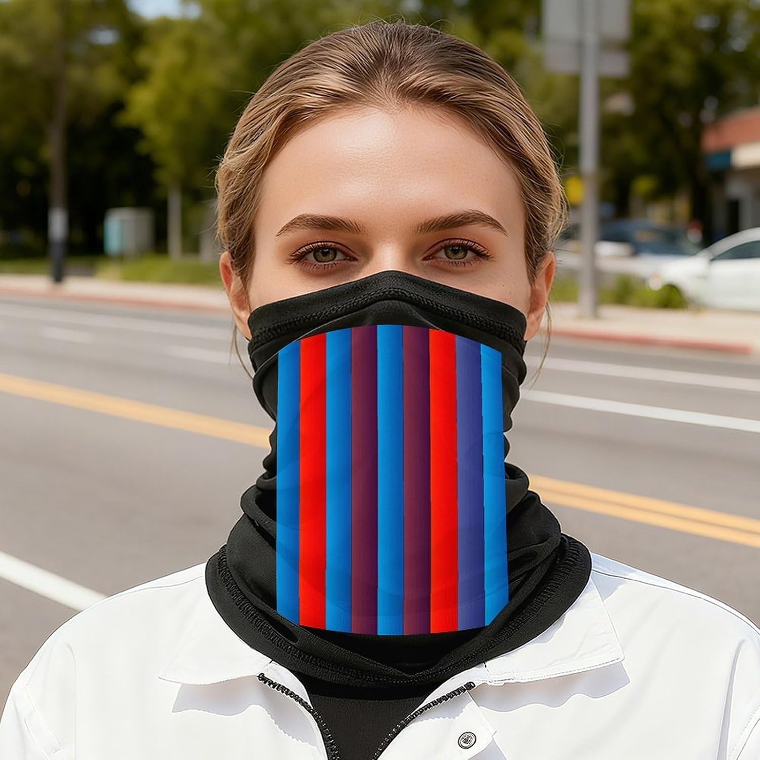 Red Blue Vertical Face Mask for Men Women,Neck Gaiter Sunscreen Breathable,Face Cover for Skiing Fishing Hiking Cycling
