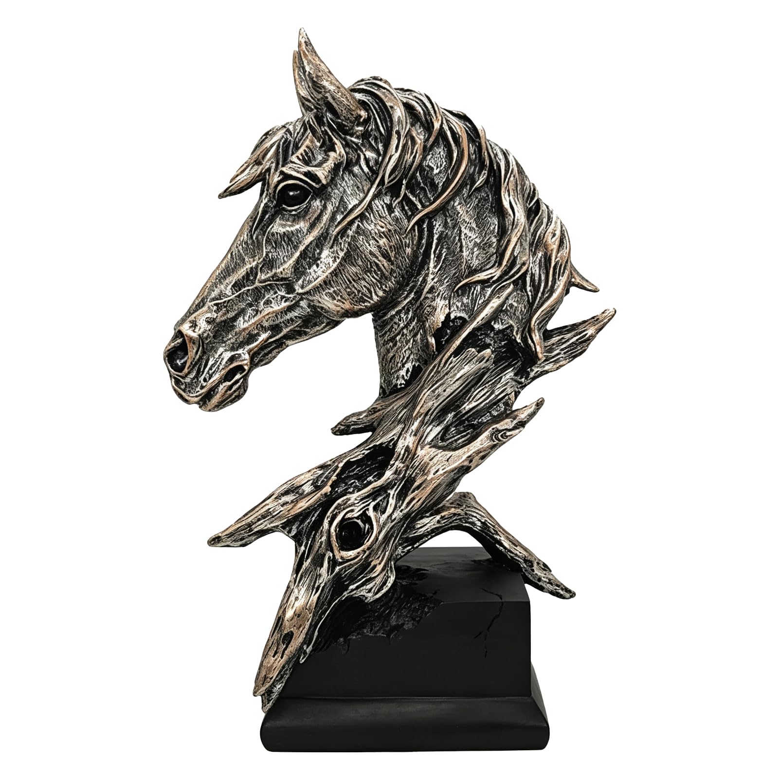 Cryfokt Statua Cavallo Resina Scultura, Finitura Bronzo Vintage, per