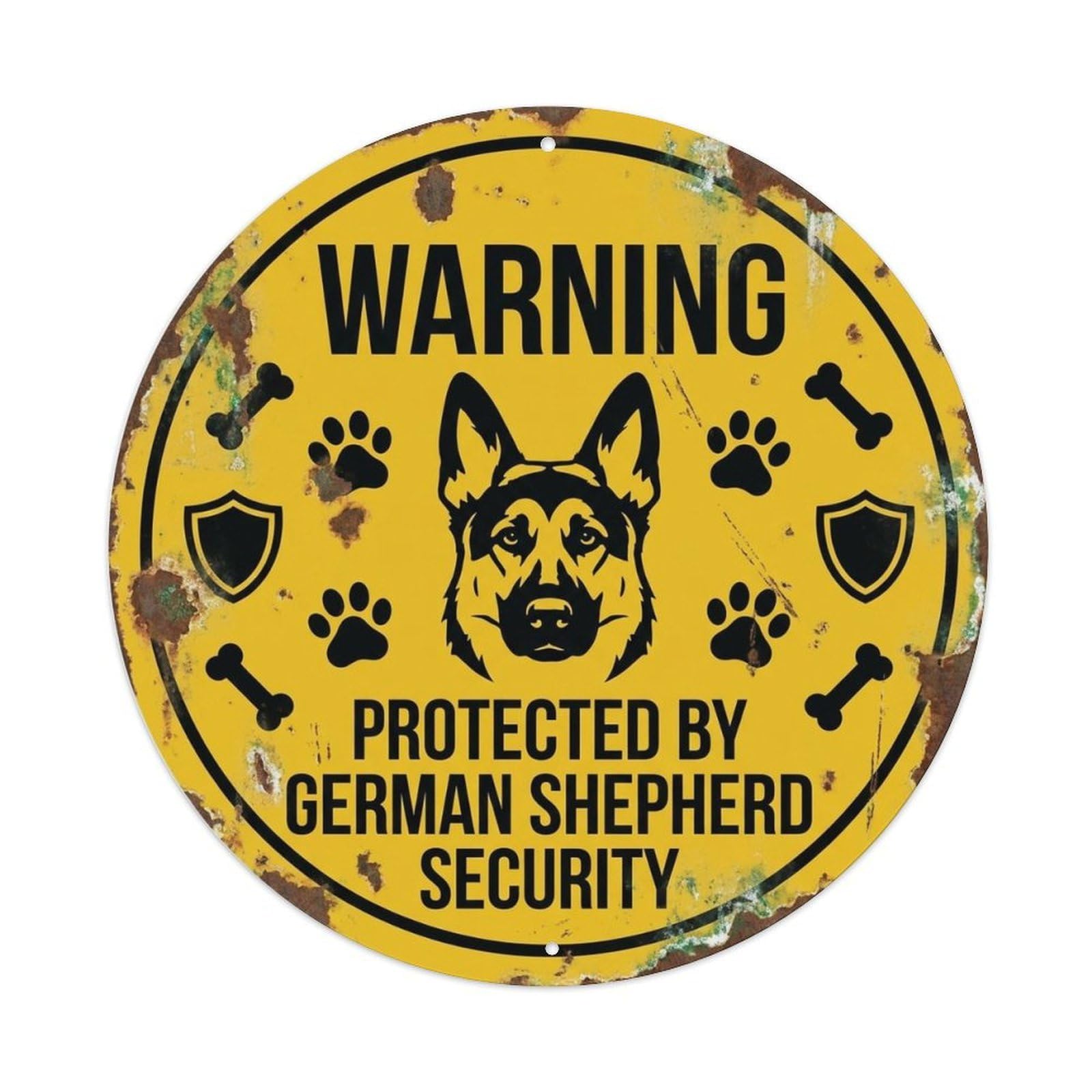 German Shepherd Security Warning Vintage Navy Metal Tin Sign