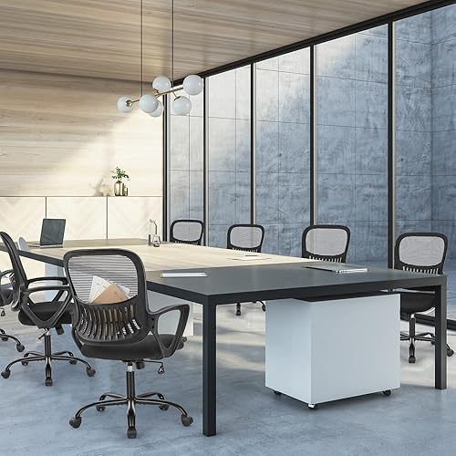 Miniatura 7 de Sweetcrispy Silla ejecutiva de oficina en casa con diseño ergonómico, malla giratoria de espalda media, soporte lumbar cómodo, brazos cómodos para