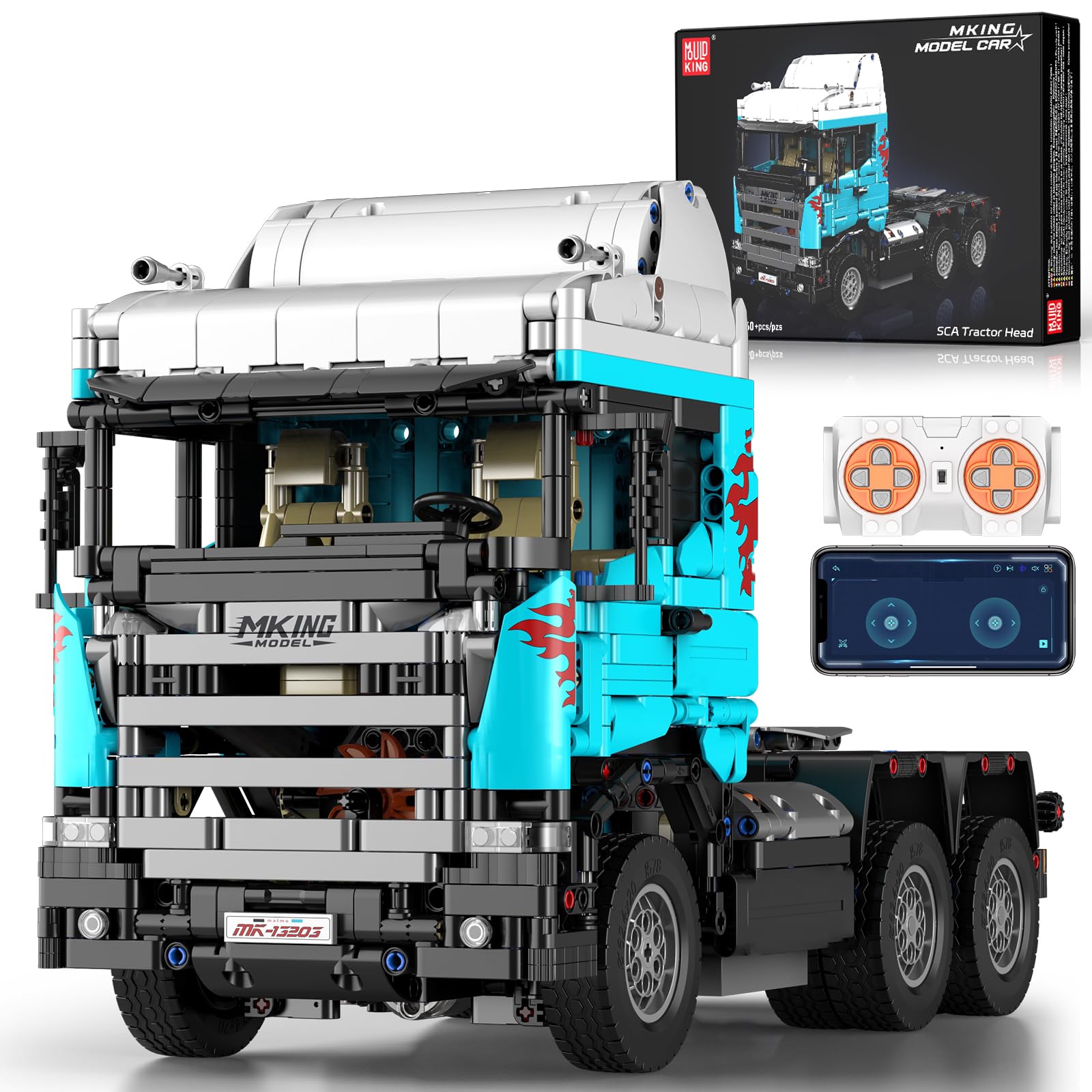 Mould King 13203 Technik LKW Bausatz-Modell mit über 2060 Bausteinen, Truck Modell Klemmbausteine Konstruktionsspielzeug für Sammler