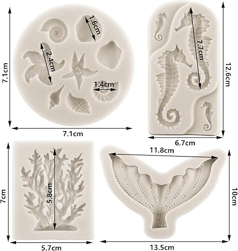 Miniatura 2 de Sijiangmold Molde de silicona con temática de sirena, caballito de mar, concha, estrella de mar, coral, cola de sirena, molde de silicona para