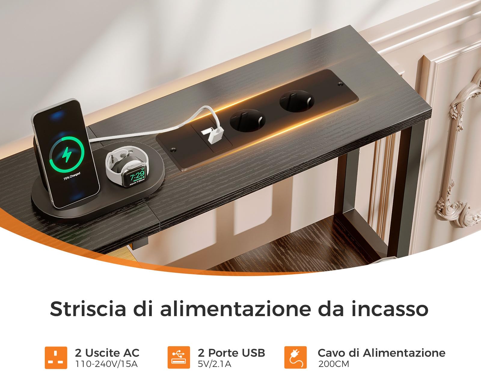 Coleshome Scrivania Gaming con LED e Prese, 140x48cm Scrivania con 2 Cassetti, Tavolo Computer Reversibile con Supporto Monitor e Vassoio per Tastiera Ufficio Casa, Nero