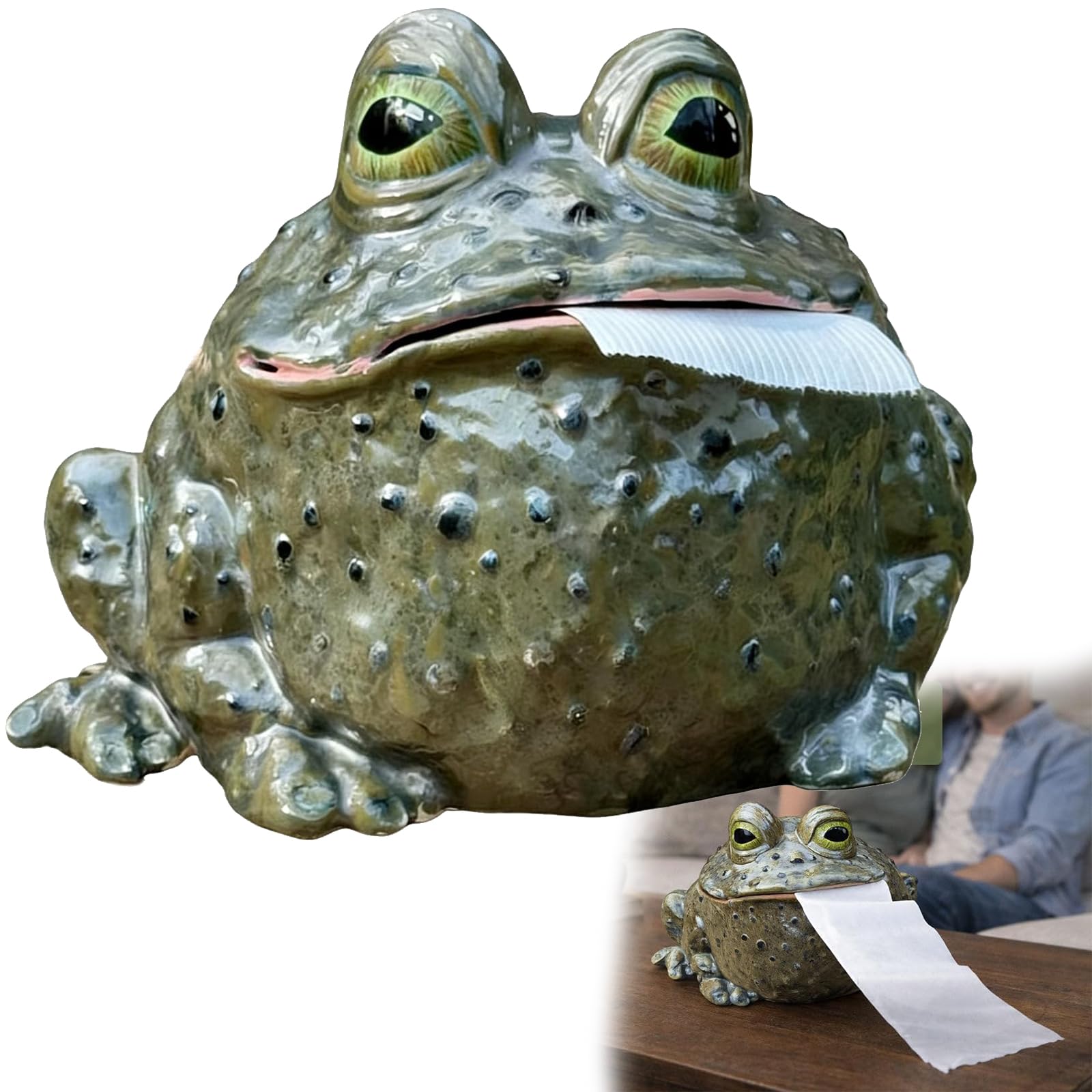 Whimsical Toad Tissue Box Cover - Weighted Resin Frog Tissue Holder with Tongue Dispenser, Funny Animal Decor for Bathroom & Living Room, Stable Decorative Square Tissue Dispenser