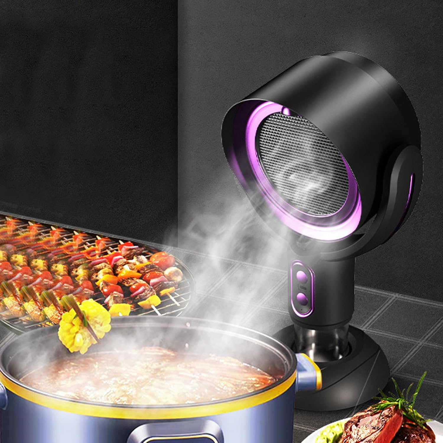 Jiawu Portable Range Hood, Desktop Range Hood with 2 Speed Exhaust Fan, Oil Collection Cup, Portable Exhaust Fan for Indoor BBQ, Hot Pot And RV Kitchens, Removable And Washable (Black