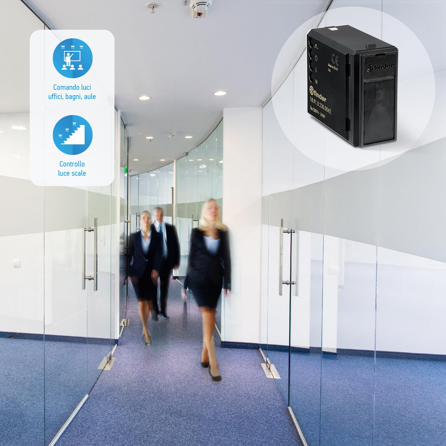 Rilevatore Movimento Finder 18.91 Bianco - Da Incasso, 110&deg;, Per Interni, Con Regolazione LUX E Tempo