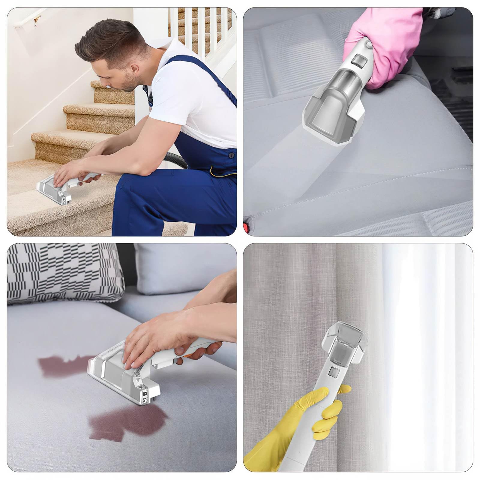 Limpiador de alfombras 11KPa, Shampouineuse con doble tanques 0,8 L+1,08 L, limpiador de sofá tejido, potente motor de 450 W, para alfombras, tejidos, muebles, escaleras, coche (B)