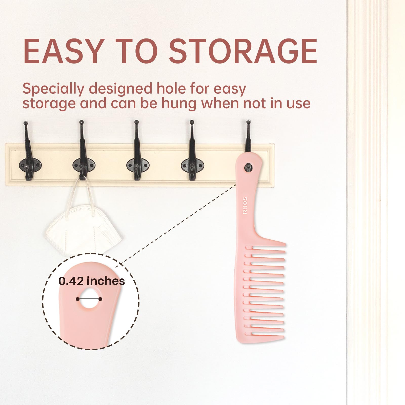 Juego de 3 peines para el cabello para mujeres, peine de dientes anchos para hombre, peine de cola de rata de diente fino, peine de dientes medianos para desenredar el cabello para todo tipo de 9