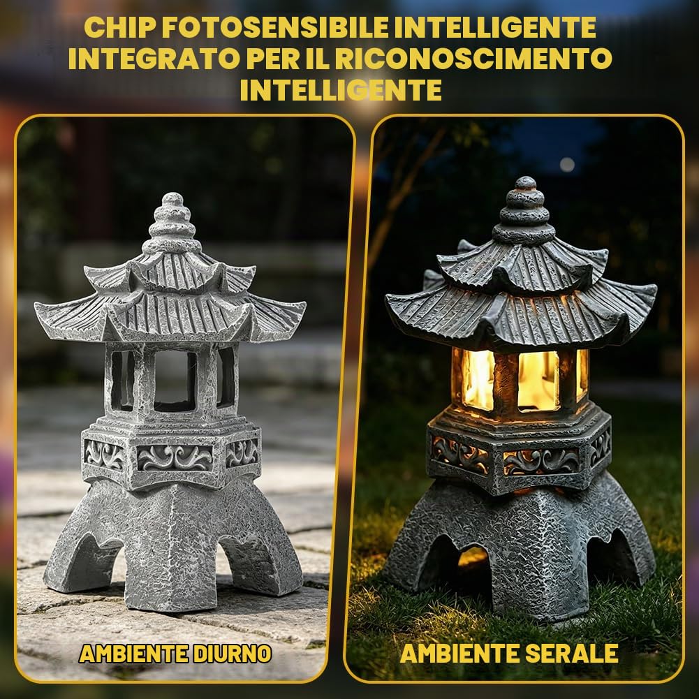 Pagoda decorativa giapponese, lampada solare da giardino, statua decorativa da giardino, 26 x 17 cm