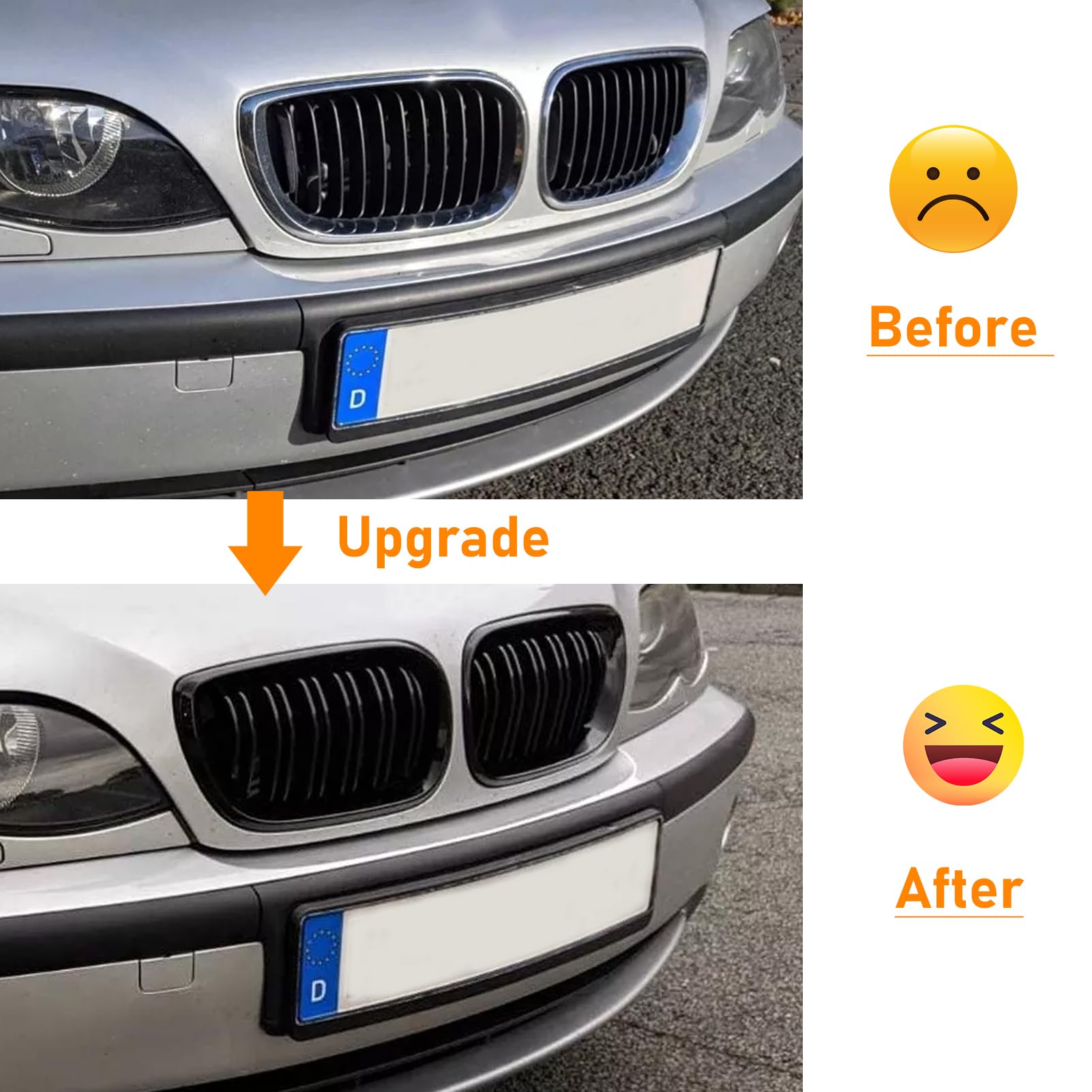 2 PCS Kompatibel mit BMW 3er E46 LCI Nieren Schwarz 2002-2005 Kühlergrill 4 Door 4D，Kühlergrill Streifen für 3er E46 318i 320i 325i 330i Radiator Grille- Schwarz