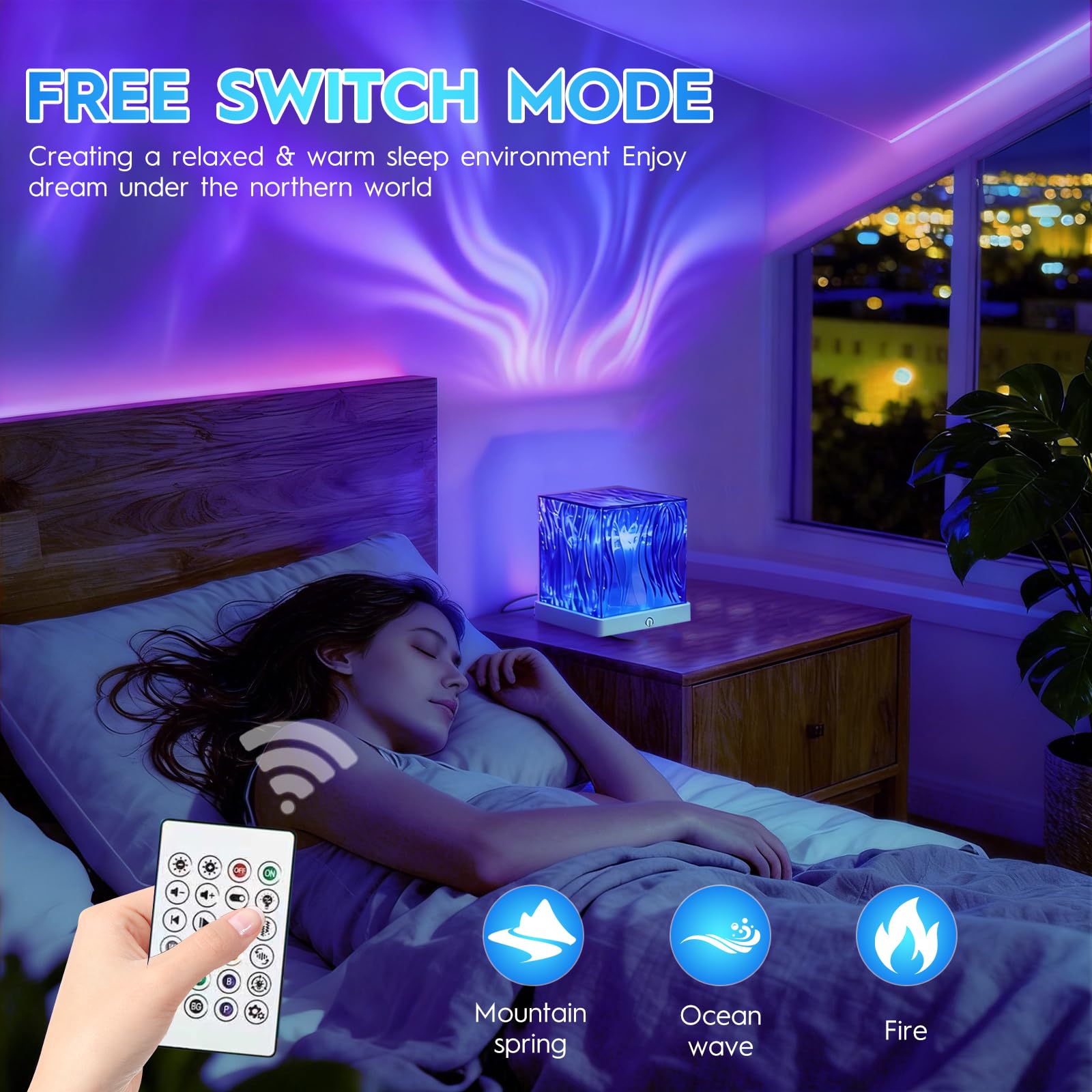 HESUSLA  Lights Projector Rechargeable, Touch Cube Color Changing Light with 16 Colors 4 Modes Dimmable Cordless Mood Lamp for Shower, Ambient Lighting for Bedroom and Bathroom: White Northern Lights