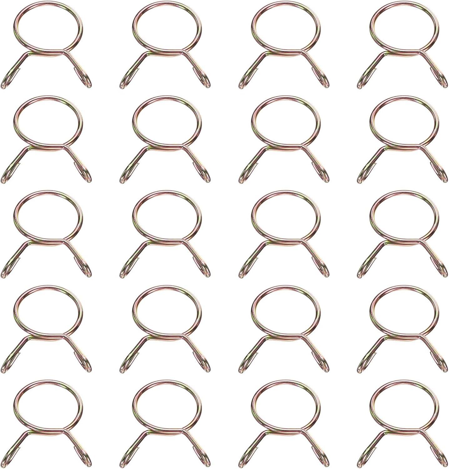 HARFINGTON Fuel Line Hose Clips 20Pcs 6mm ID 7.3mm OD 65Mn Fuel Line Hose Tubing Spring Clips Clamps Assortment for Air Hose Tube Water Pipe Motorcycle Scooter ATV, Gold