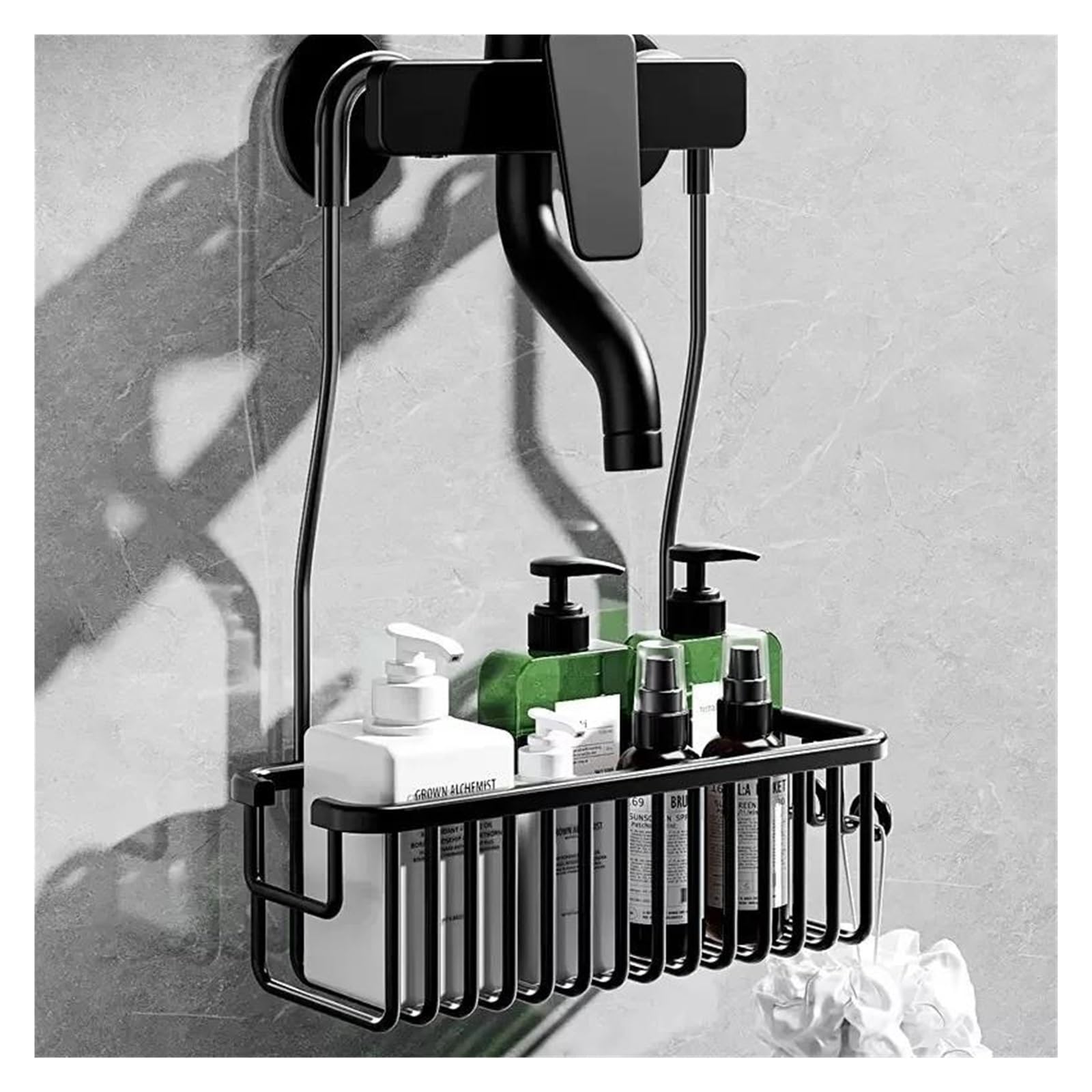 Mensola rimovibile senza fori, in alluminio, senza perforazioni, per shampoo, mensole da bagno, organizer per doccia (nero)