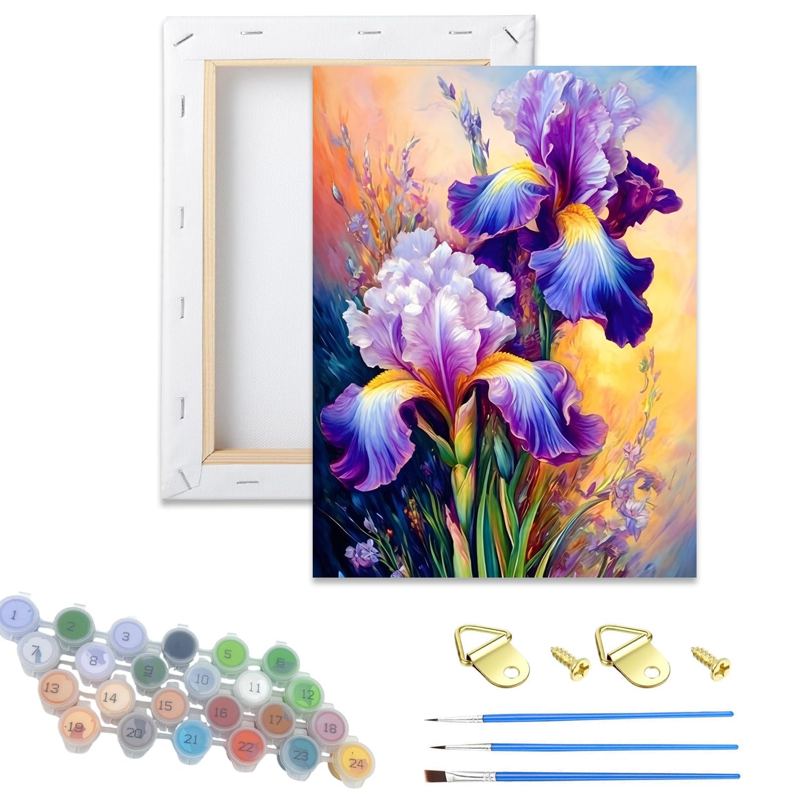 Xiangxujia Flowers DIY Paint by Number for Adults,Framed Painting Kits for Adult,Iris Color by Numbers,Framed Paint by Number Canvas Crafts Watercolor for Beginner Room Decor