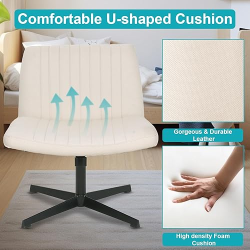 Miniatura 6 de BestOffice Silla cruzada cómoda, sin brazos, con patas cruzadas, silla de escritorio sin ruedas, silla de escritorio amplia ajustable giratoria para