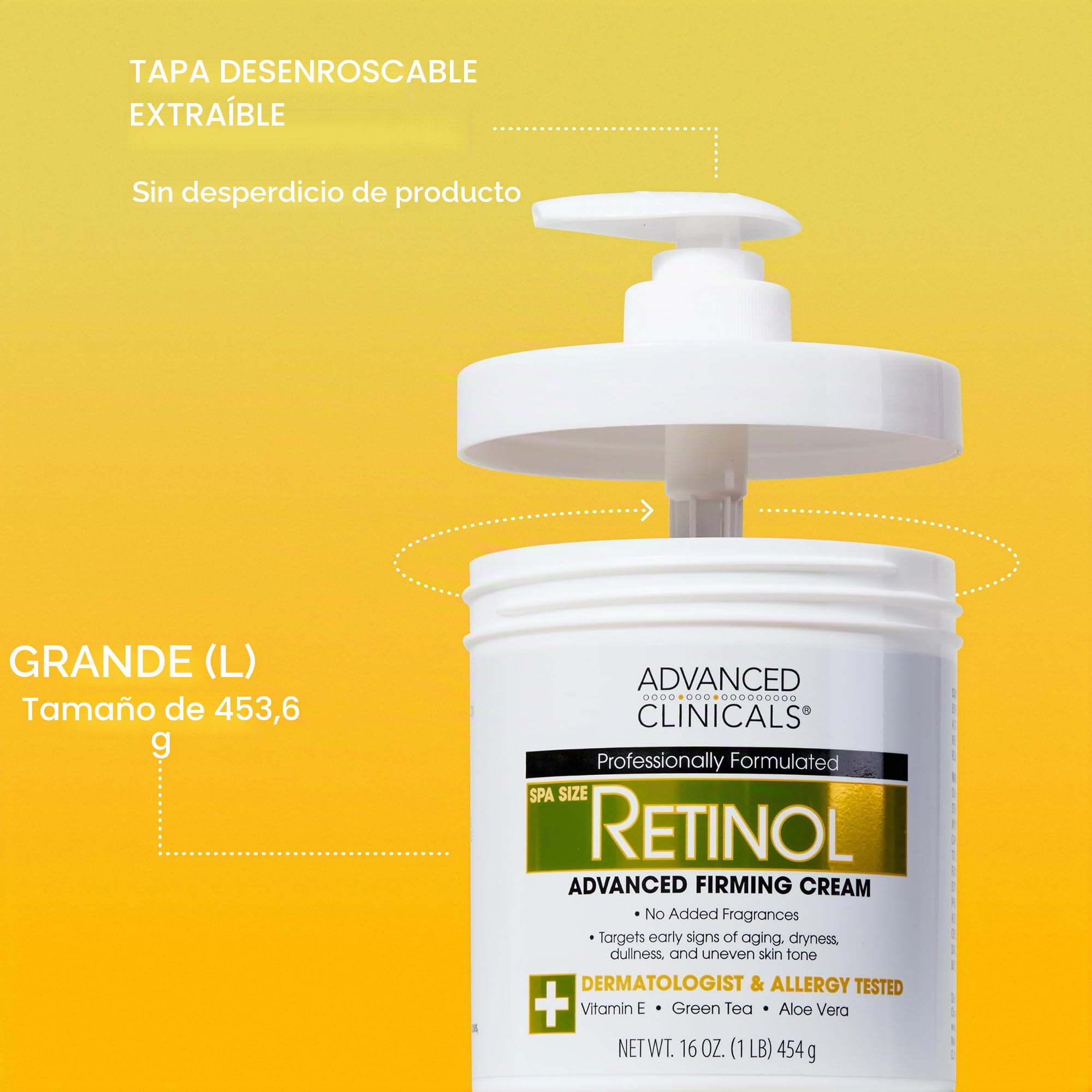 Advanced Clinicals Crema de retinol y colágeno Crema Skin Care Set. Value Anti-Aging Set for Wrinkles, Fine Lines, Piel reafirmante. 16oz Spa Size son ideales para crema facial y crema hidratante