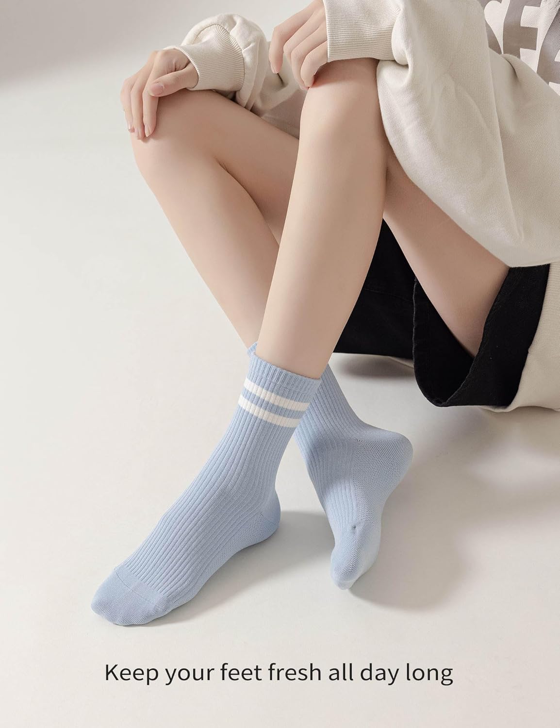 6 Pairs Solid Color Retro Stripe Crew Socks Casual Striped Socks for Women Girls - Image 3