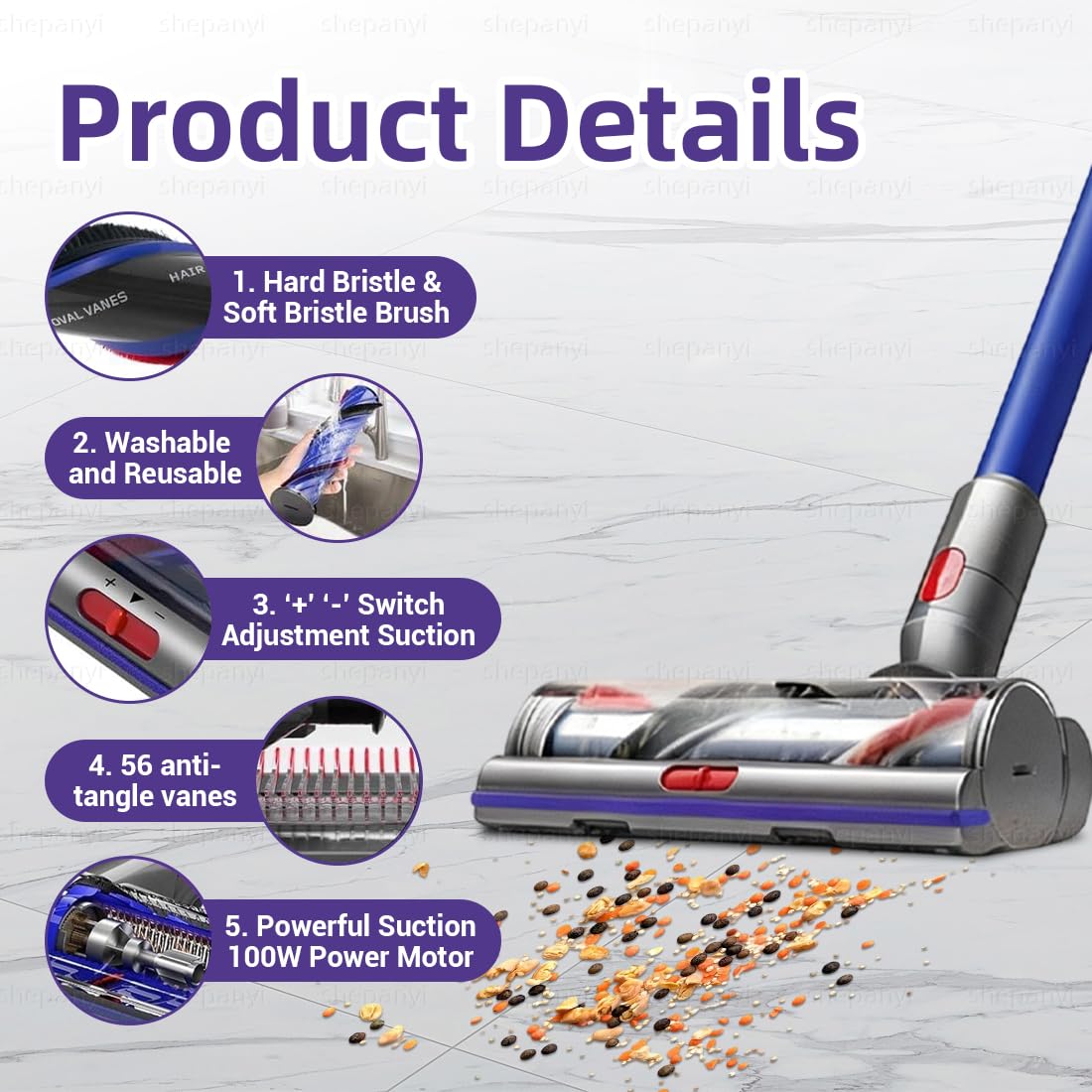 Boquilla de Cepillo Compatibles con el Modelo Dyson V11,V15,V8,V7,V10 cepillo Anti - Enredo con Succión Ajustable,Cepillo de Suelo Duro y Cepillo de Repuesto para Accesorios de Alfombra.