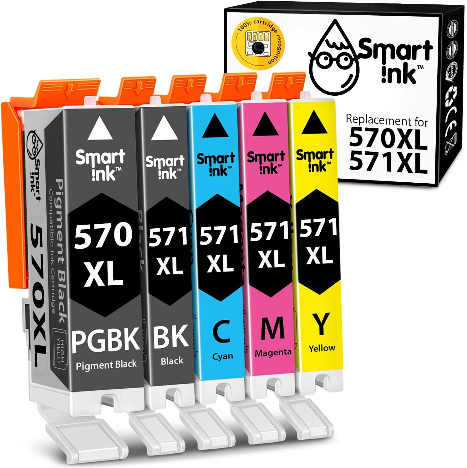 Smart Ink Compatible Ink Cartridge Replacement for Canon 570 571 XL PGI 570 XL CLI 571 XL 5 Multipack (PGBK & BK/C/M/Y) for Pixma MG5750 MG6853 5751 5753 TS6052 6850 6851 6852 TS5050 5051 TS5053 6050