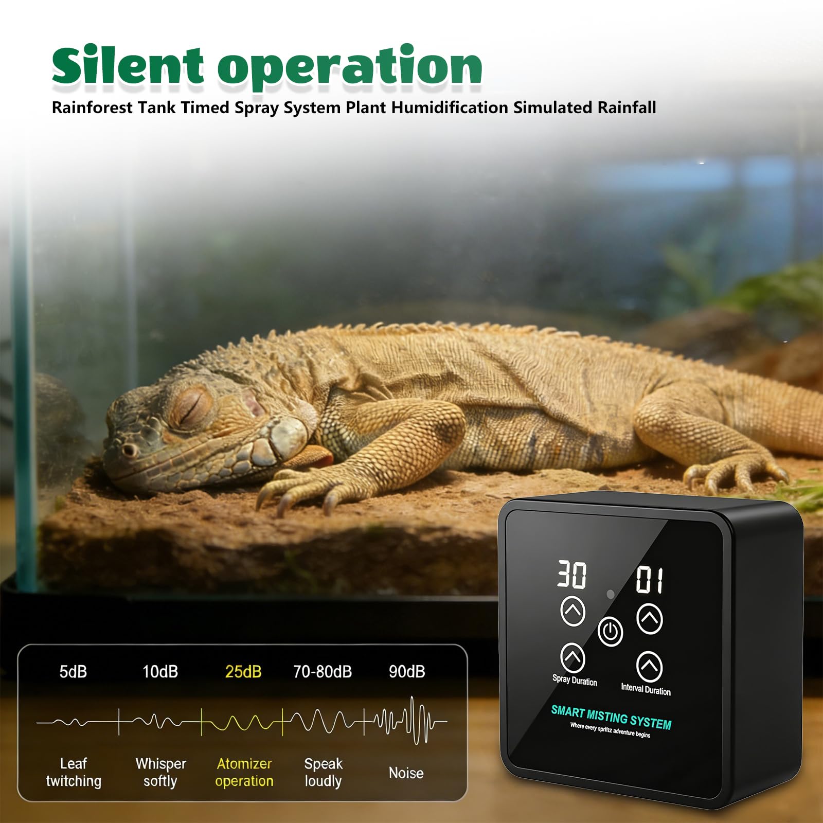 Humidificador de reptiles, sistema de pulverización inteligente para reptiles con mando a distancia, sistema de niebla de reptiles, atomizador automático inteligente giratorio de 360 ° para reptiles