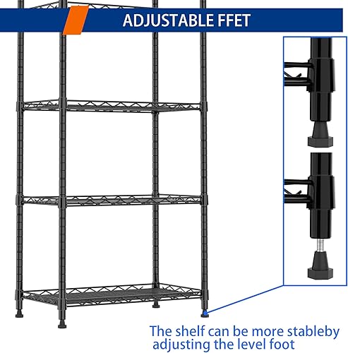 Miniatura 8 de REGILLER Estantería de alambre de acero con 6 estantes, unidad de almacenamiento ajustable para lavandería, baño, cocina, despensa, armario (Negro,