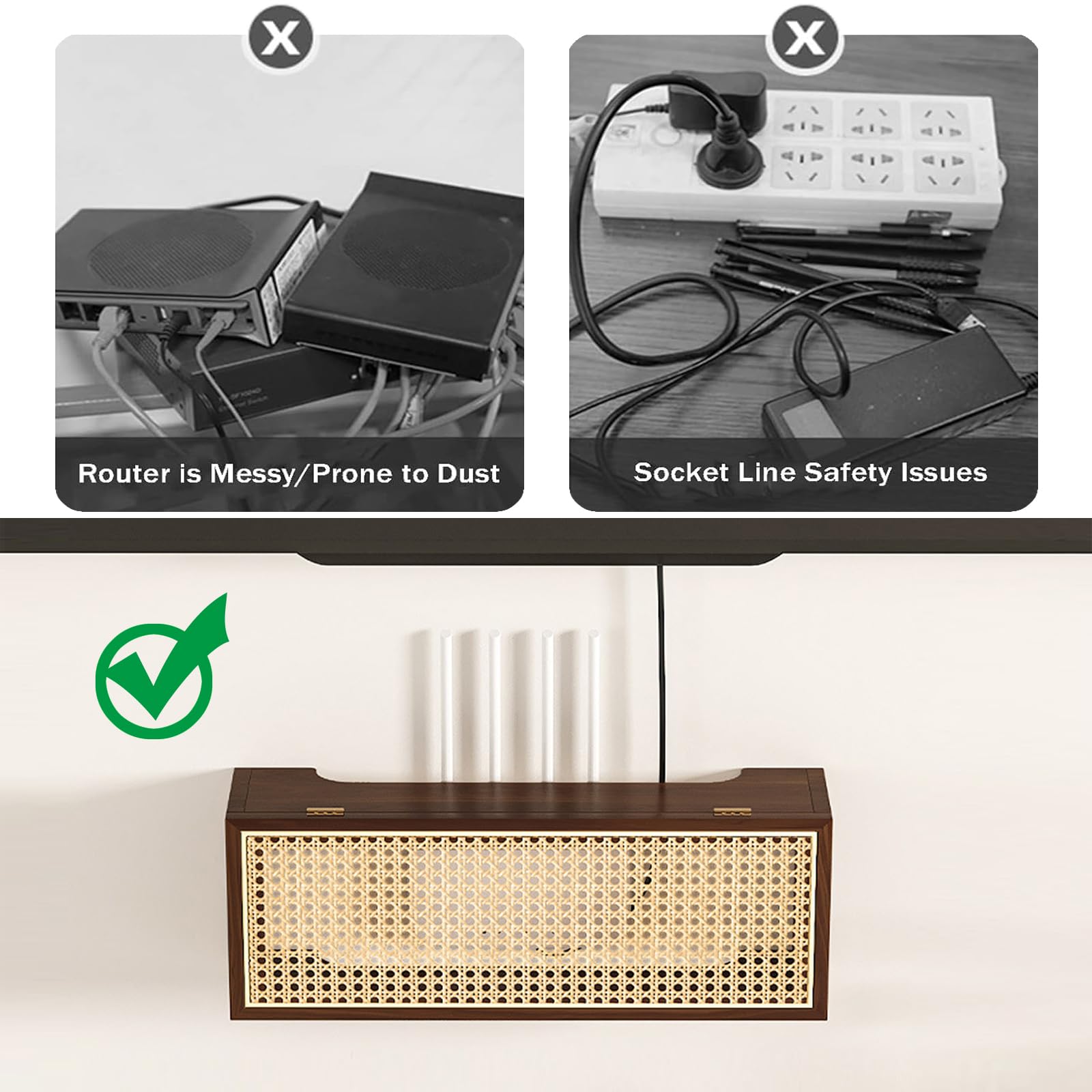 Cache Box Internet, Armoire pour Routeur WiFi, Support de Stockage WiFi en Bois Massif, Étagère de Routeur Murales pour Salon Chambre Bureau