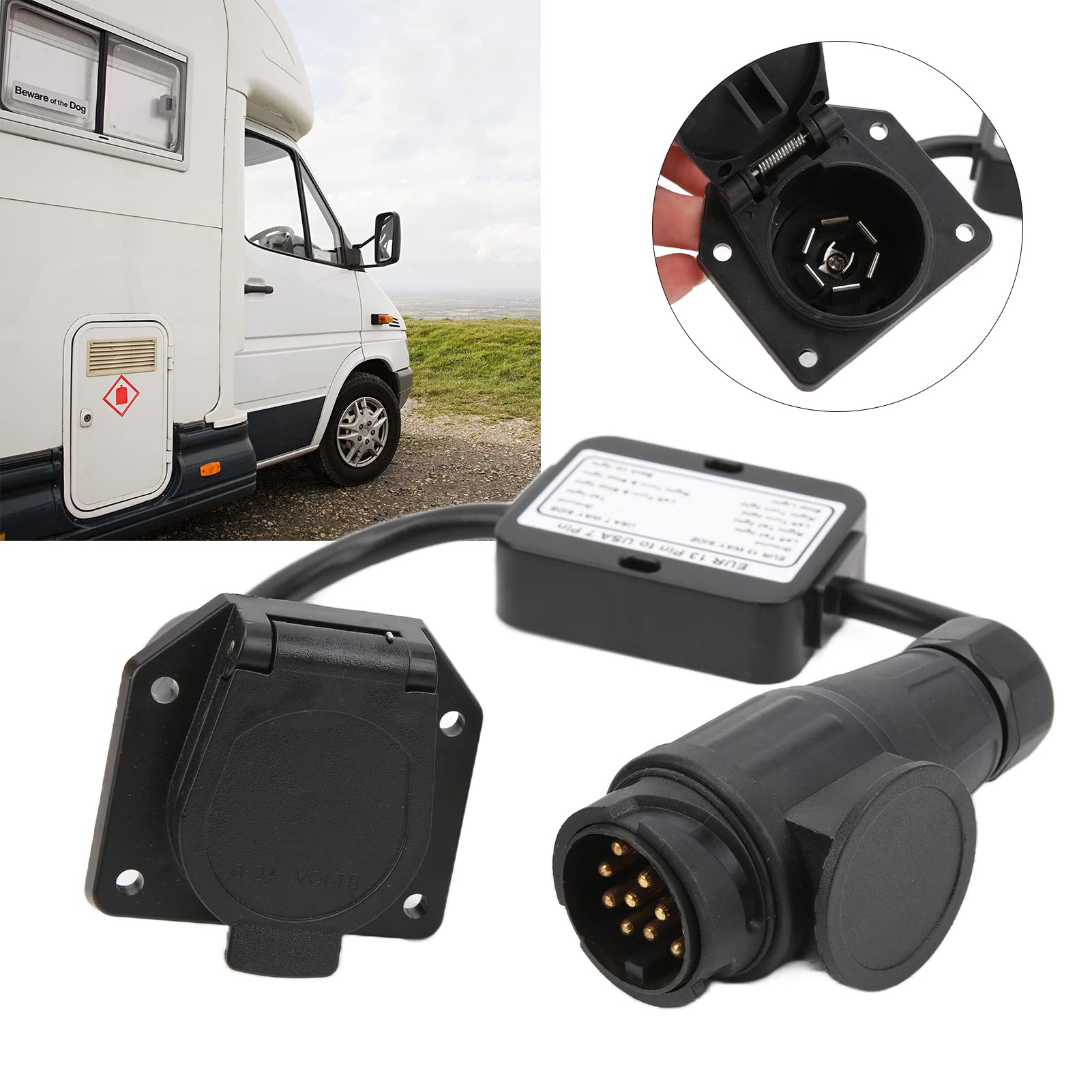 Convertitore Luce per Rimorchio Spina Europea Rotonda a 13 Pin per Connettore Adattatore Lama a 7 Vie USA Connettore Europea da 13 Pin a Spina Americana a 7 Vie Connettore Rotonda Convertitore Elettri