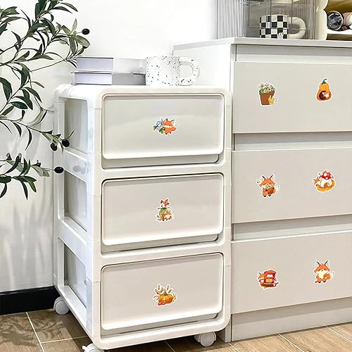 Miniatura 6 de Paquete de 50 calcomanías de zorro kawaii para niños y niñas, dibujos animados de animales salvajes, impermeables, calcomanías de vinilo para