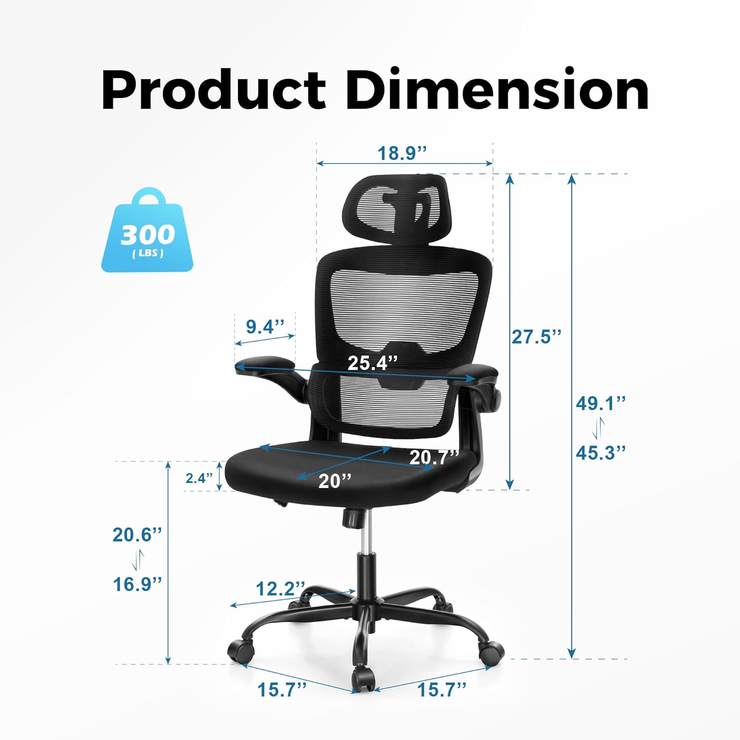 MAISON ARTS Ergonomic Office Chair, Breathable Mesh Computer Chair with Lumbar Support and Flip up Armrests, Black High Back Office Chair Executive Desk Chair with Wheels for Home Office