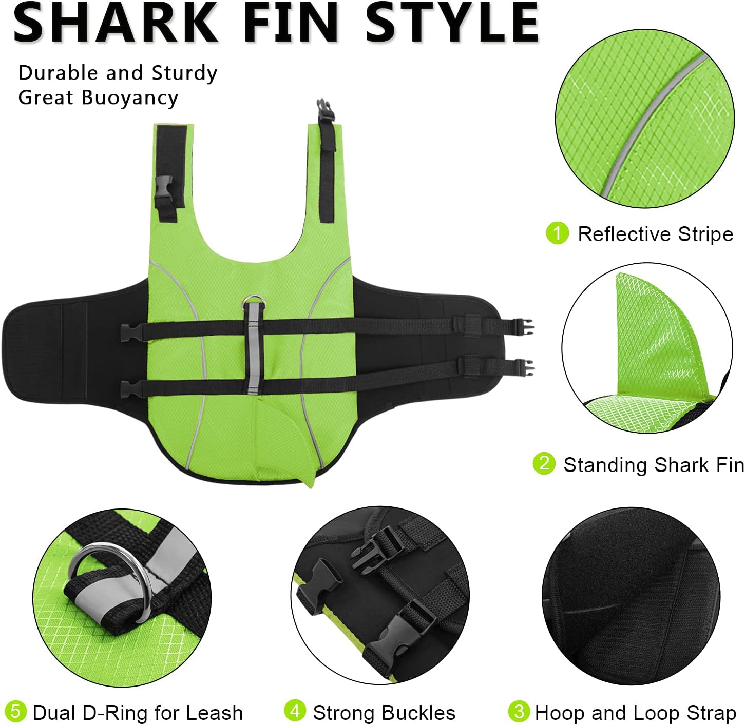  Ripstop Dog Life Jacket Shark Life Vest for Dogs, Safety Lifesaver with High Buoyancy and Lift Handle for Small and Medium Breeds（Rose Red S） thumbnail