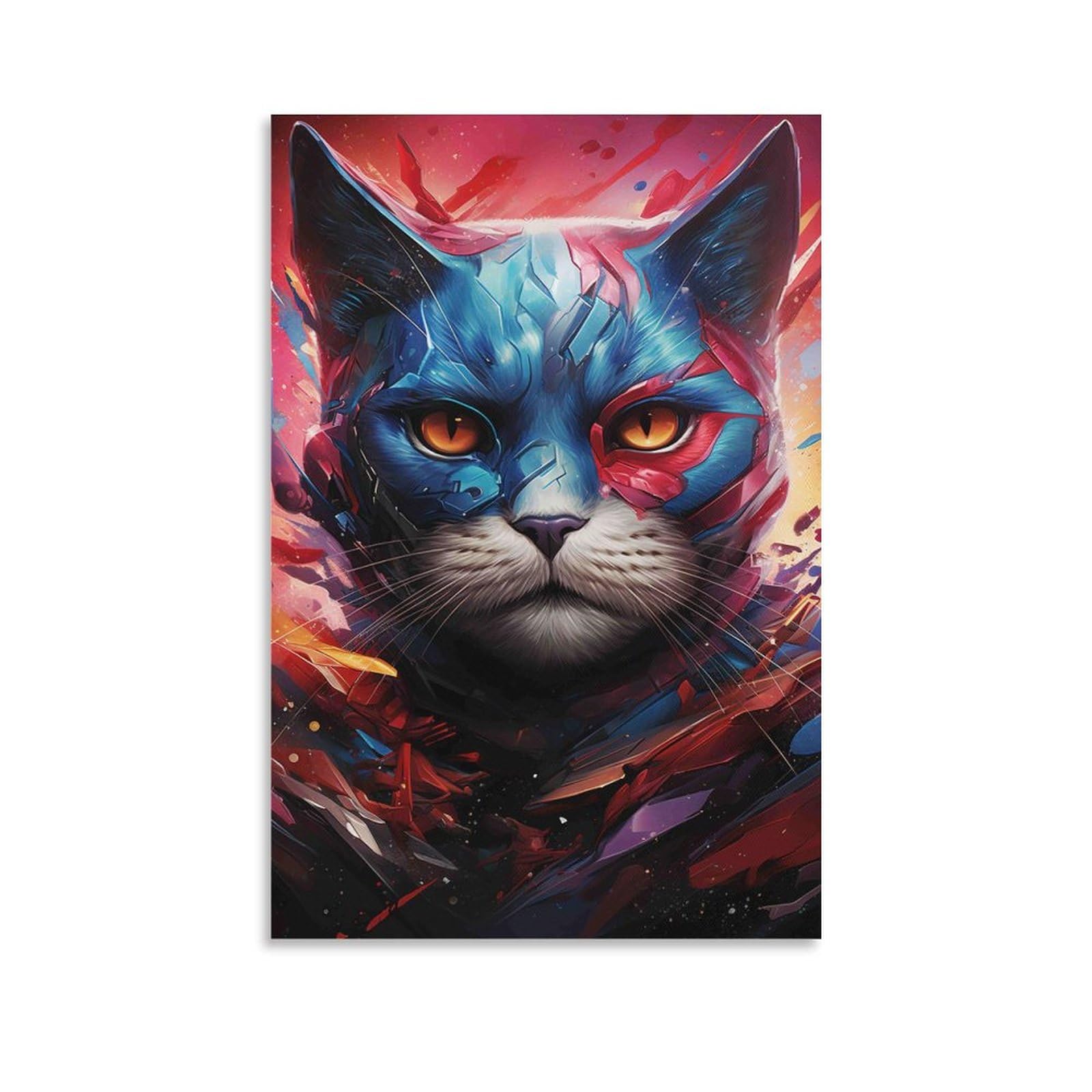 DHBANEIOK Cyber Cat Warrior Wall Decor Poster Giclee Canvas Prints Modern Wall Art Picture Wall Hanging for Home Decorations 24x36inch(60x90cm)