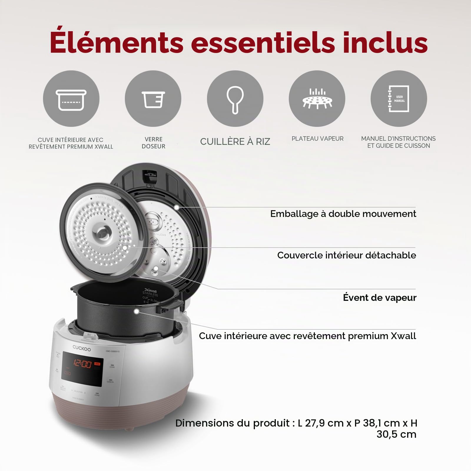 CUCKOO CMC-QSB501S ICOOK Q5 8 en 1 Multicooker à pression vapeur en acier inoxydable de qualité supérieure