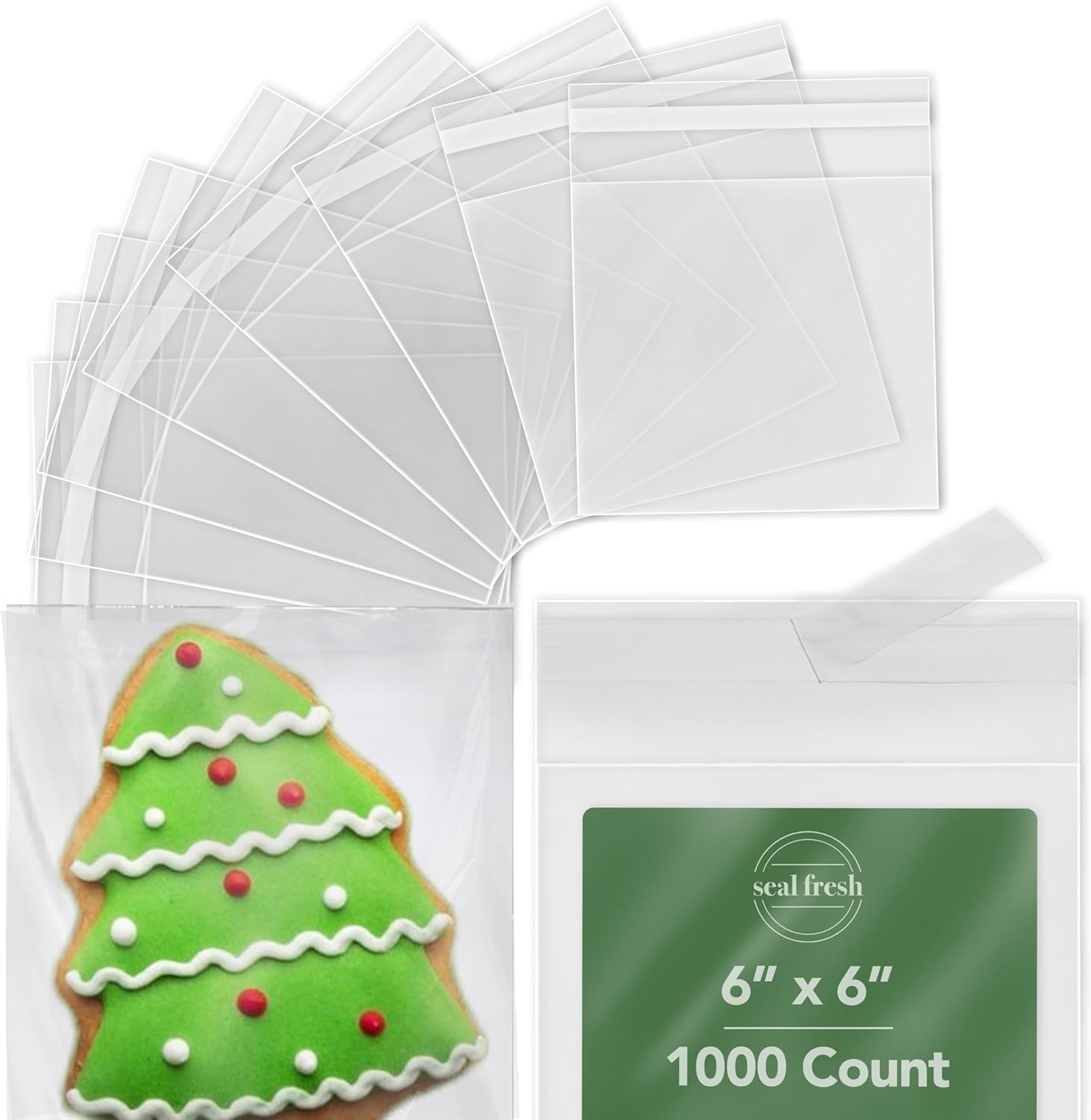 6 x 6 Inch Cellophane Bags 1000 Pack  Clear Self-Sealing Resealable Treat Bags for Cookies, Candy, Pastries, Party Favors, Gift Packaging