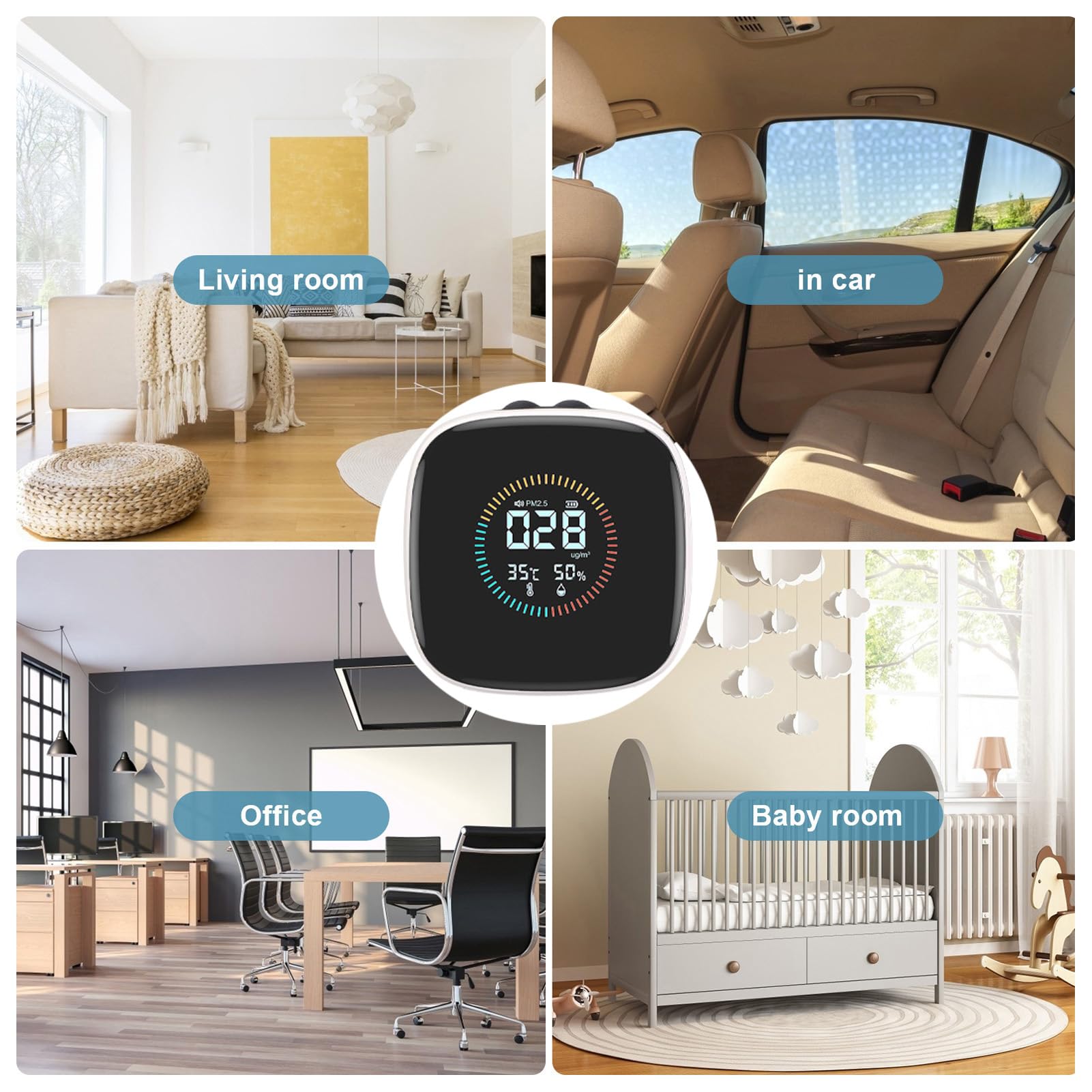 Medidor de Calidad del Aire, Detector de PM2.5 con Sensor de Temperatura y Humedad, Pantalla LCD en Tiempo Real, Portátil para Casa, Oficina, Coche, Recargable