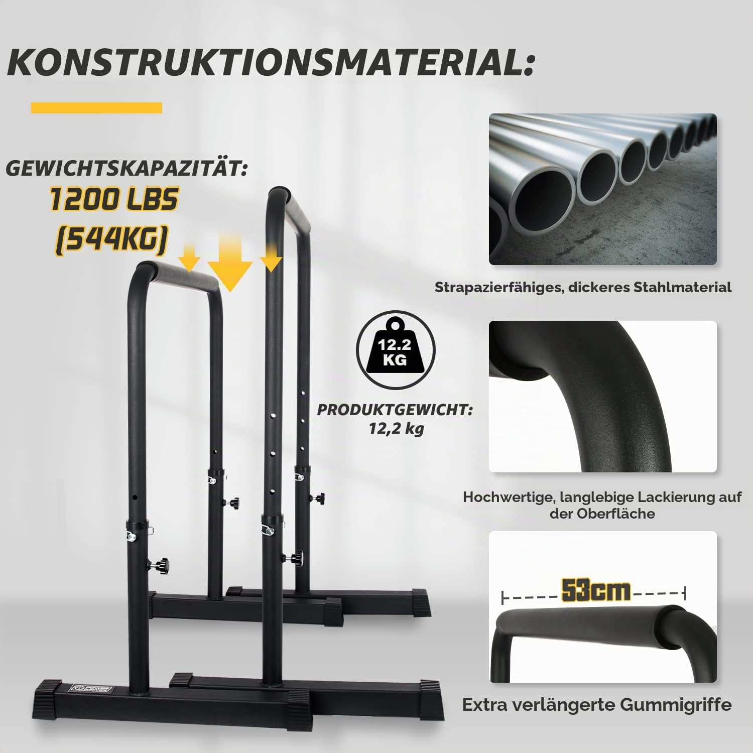 POWER GUIDANCE Dip Barren Dip Bar Quadratische breite Stützfüße Einstellbare Höhe 77cm 84cm 91cm 98cm Ganzkörper-Krafttraining 3 Farben