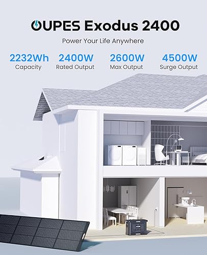 Miniatura 2 de OUPES Estación de energía portátil Exodus 2400 de 2400 W (2600 W, sobretensión 4500 W), generador de batería LiFePO4 de 2232 Wh, 0-80% de carga en