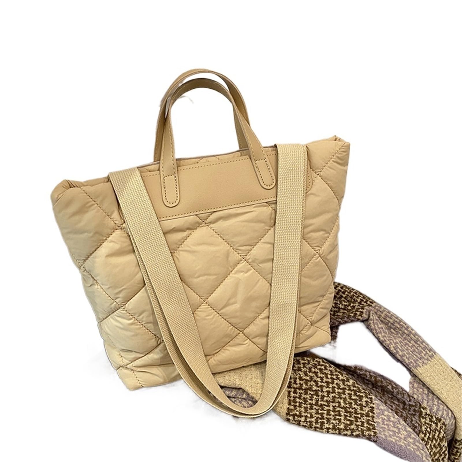 Grand sac à main matelassé kaki fourre-tout femme avec bandoulière