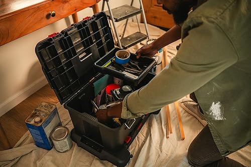 Miniatura 8 de Keter Stack-n-Roll - Sistema de almacenamiento de herramientas con ruedas de 3 piezas  Incluye carro, caja de herramientas y estuche profundo para