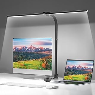 YELUFT LED Desk Lamp with Clamp - 78cm Dual Light Source Desk Lights Eye-Caring Adjustable Gooseneck Clamp Lighting with 10 Dimmable Rightness Level 3 Light Modes Desk Light for Office Reading Study