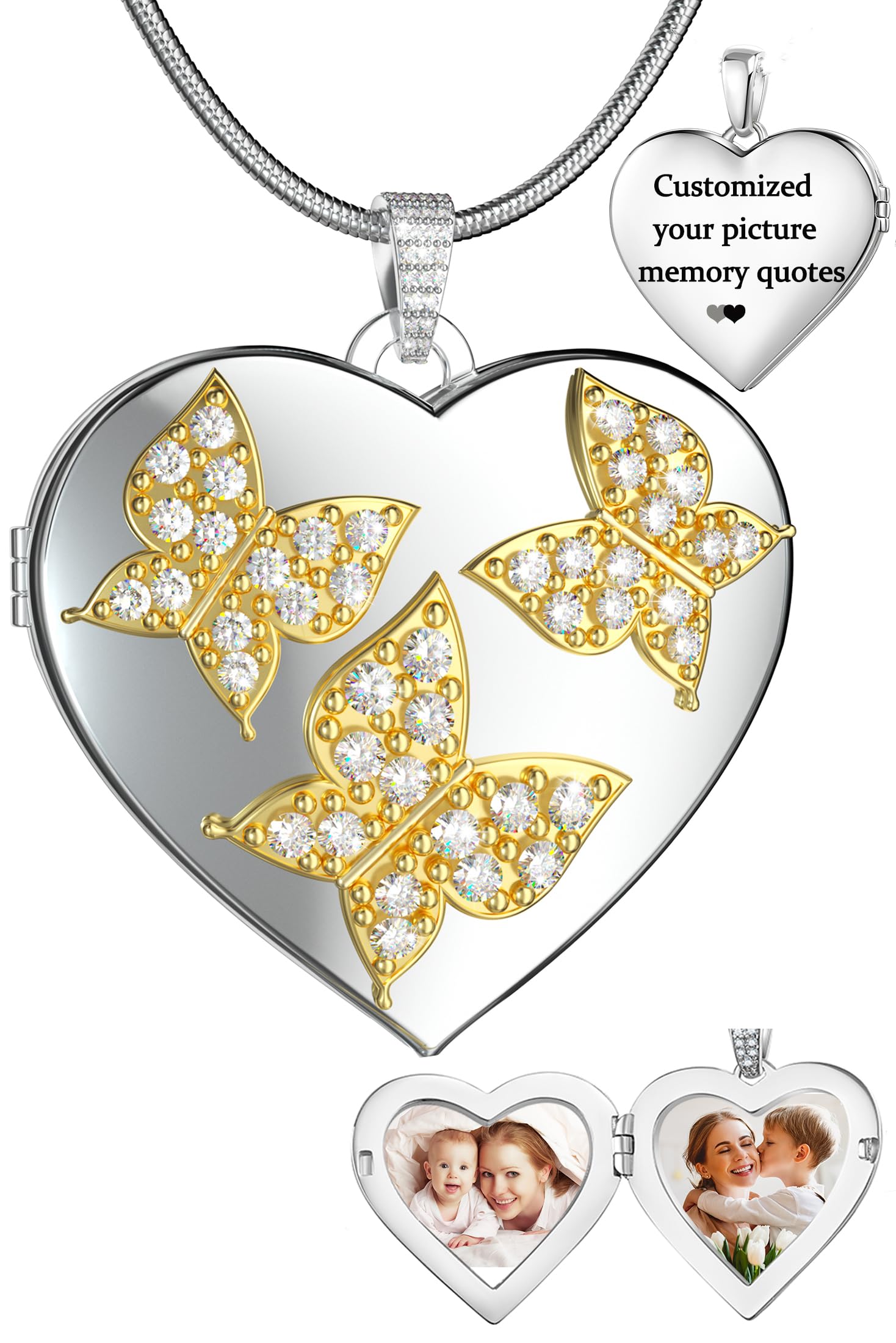 Fanery Sue Personalized Heart Locket Necklace that Holds Pictures, Customize Photo Pendant Picture Jewelry Mothers Day Gifts for Women