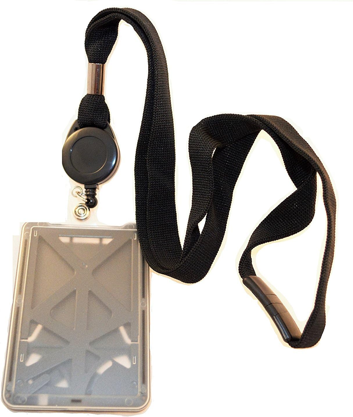 Top Loading Three ID Card Badge Holder with Breakaway Black Lanyard and Retractable Badge Reel Combination, by Alliance ID