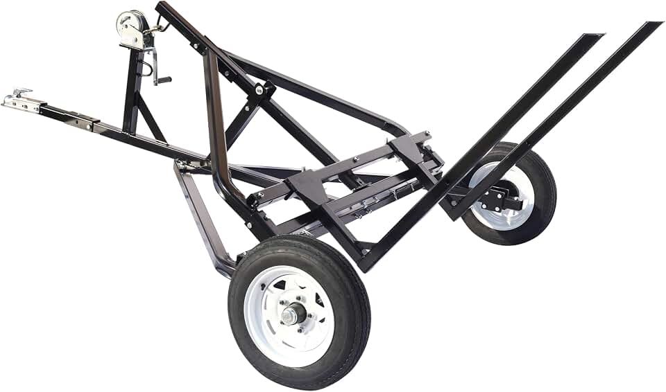 Adjustable Bale Mover ATV UTV Truck Universal Round Hay Bale Trailer 1500lbs Capacity Manual Winch Adjustable Forks Tubeless Tires Steel Construction Black