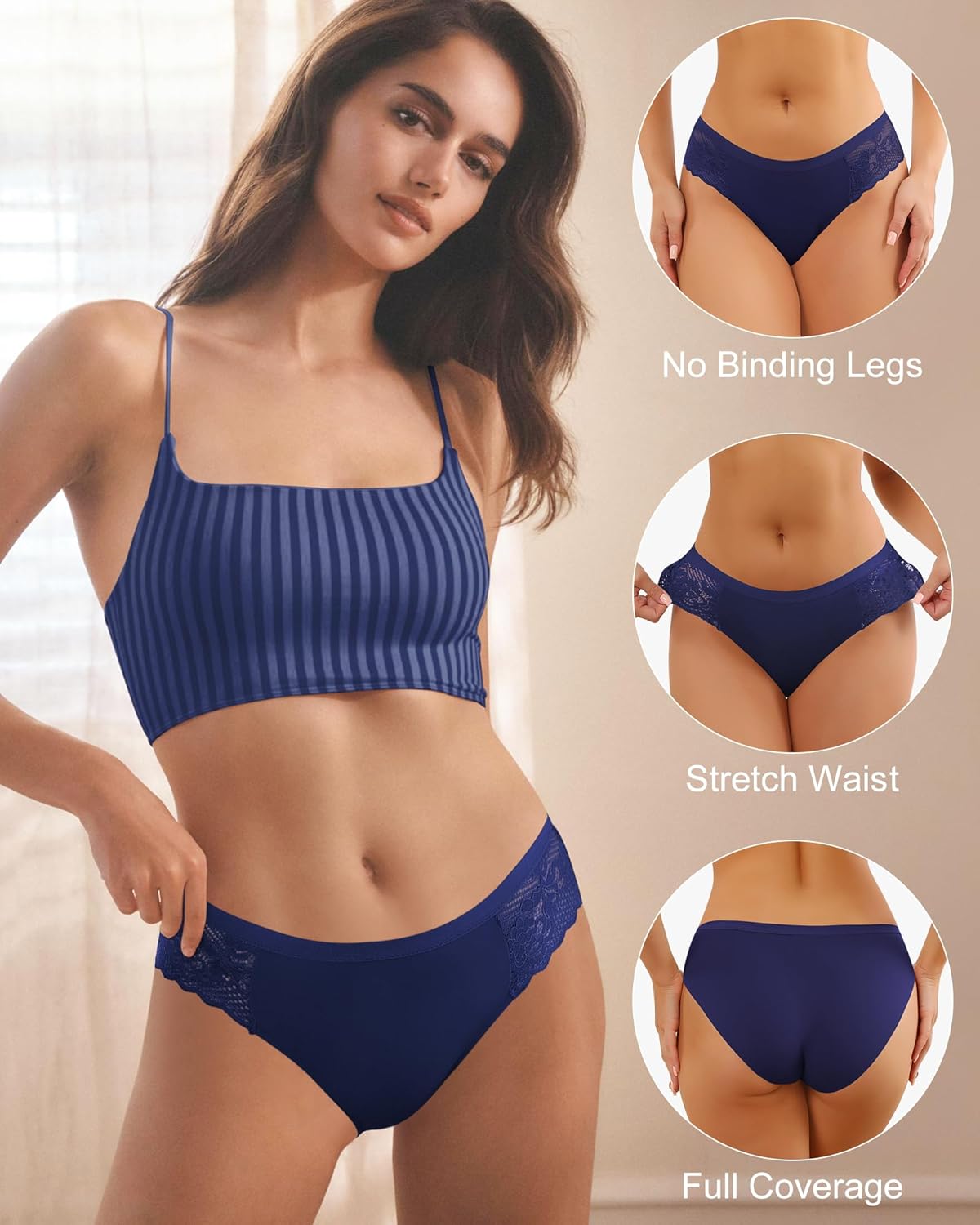 LEVAO Seamless Underwear for Women Lace Cheeky Bikini No Show Hipster Soft Cute Panties 6 Pack S-XXL - Image 3