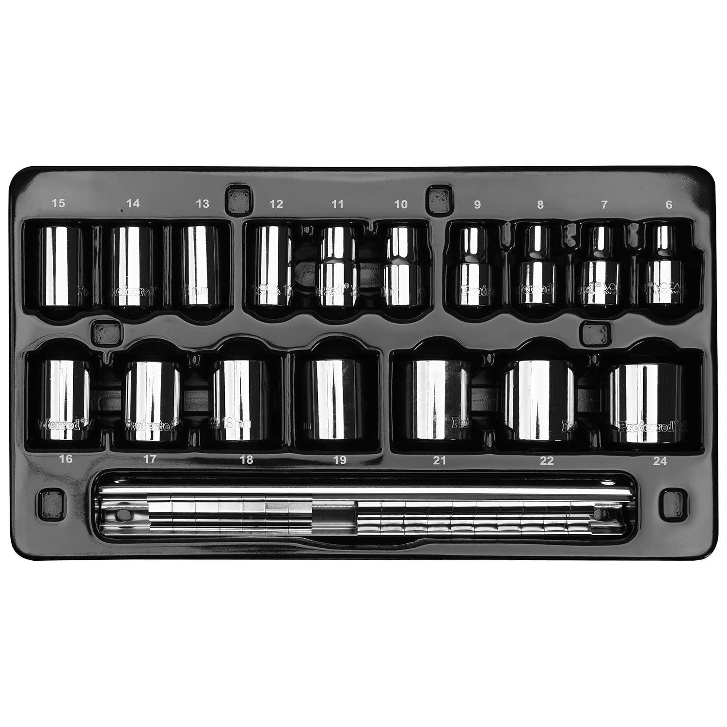 S07001 3/8" Drive Standard Metric Socket Set, 17 Piece, 6 Point