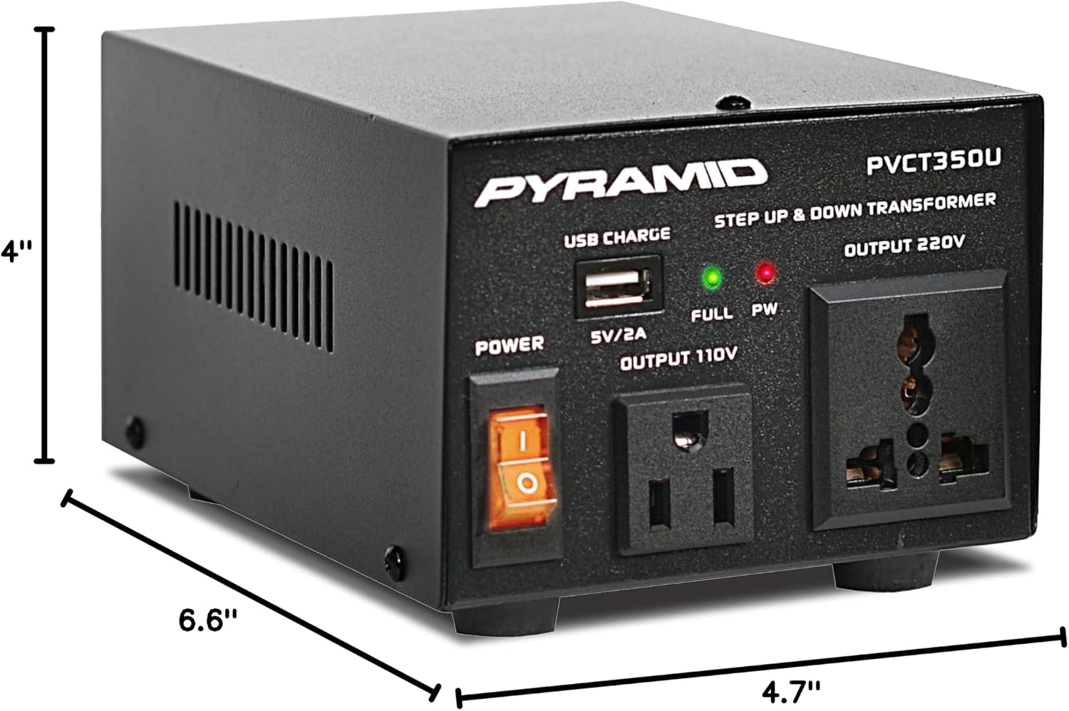 Pyramid Step Up and Down Converter -350 Watt Voltage Converter Transformer w/ USB Charging Port, UK Power Adapter, AC 110 / 120 to 220 / 240 Volt Vice Versa, 110V/120V/220V/240V Input Voltage PVCT350U