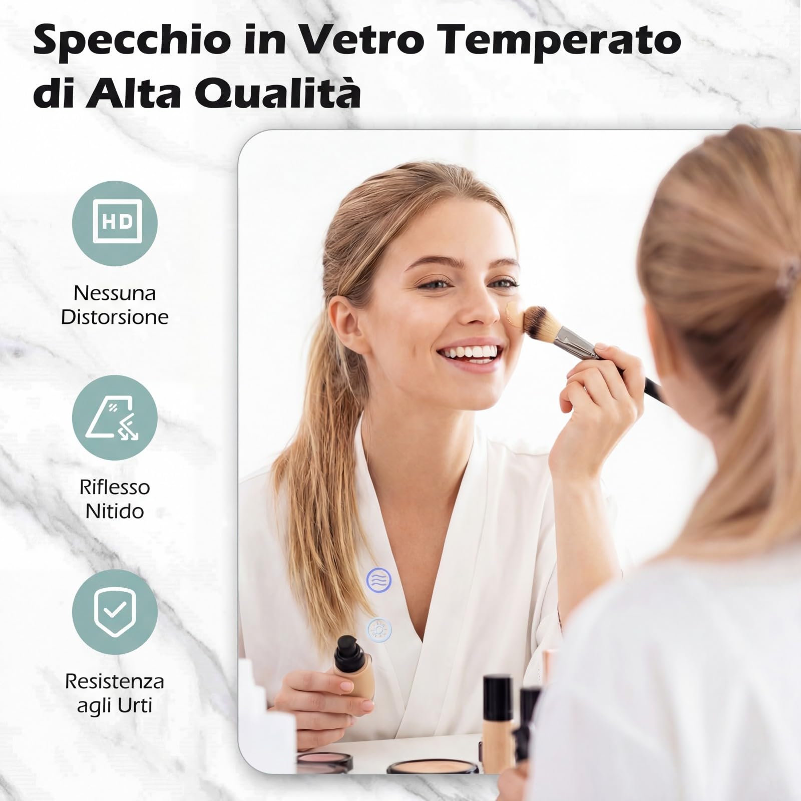 COSTWAY Specchio da Bagno Rettangolare con LED, Specchio da Parete con Luminosità Regolabile, Retroilluminato, Touch Intelligente, Vetro Temperato con Memoria e Anti-Appannamento (70 x 50 x 2,8 cm)