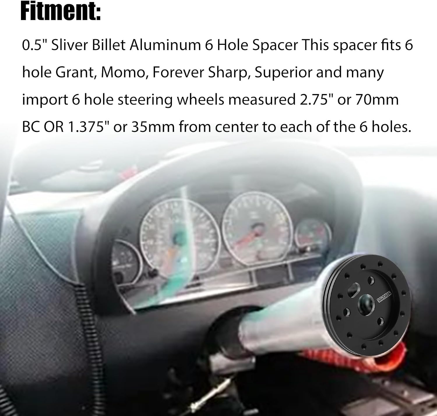 RULLINE 1" Steering Wheel Hub Adapter Conversion Spacer 6 Hole to 3 Hole Steering Wheel Adapter Boss Kit Black